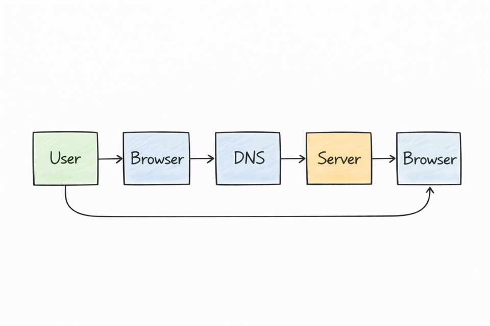 Flow diagram from typing a URL to server response and page render